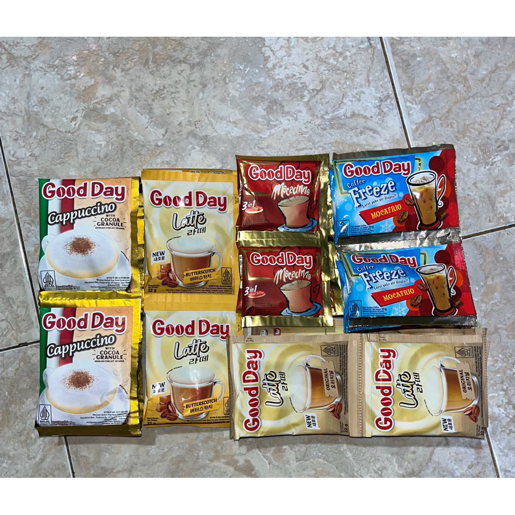 

Good day cappucino, Latte original, latte butterscoth, mochacinno, freeze