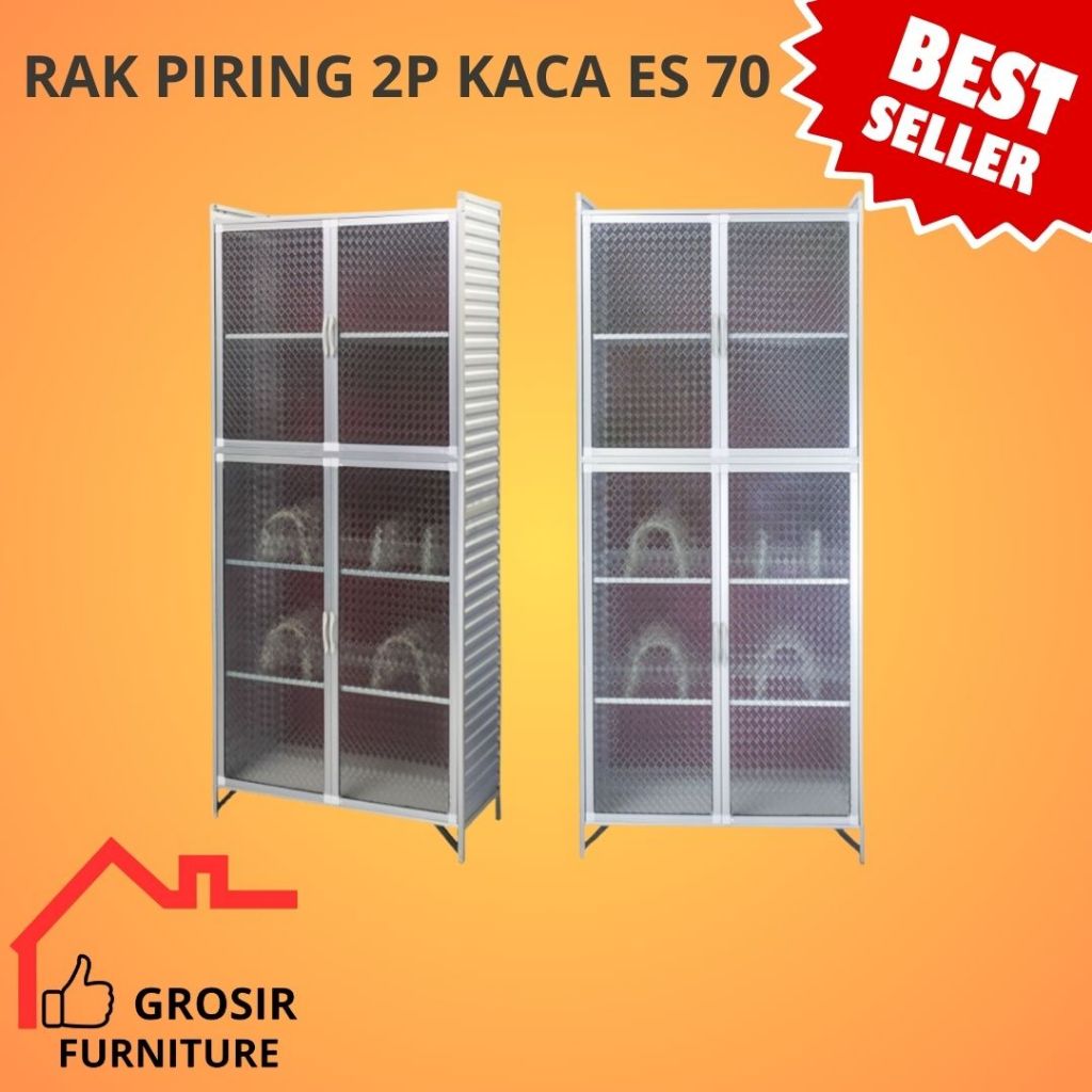 RAK PIRING ALUMINIUM FULL BOX 2 PINTU 70 CM BAWAH KERAMIK - KACA ES TEBAL SUPER