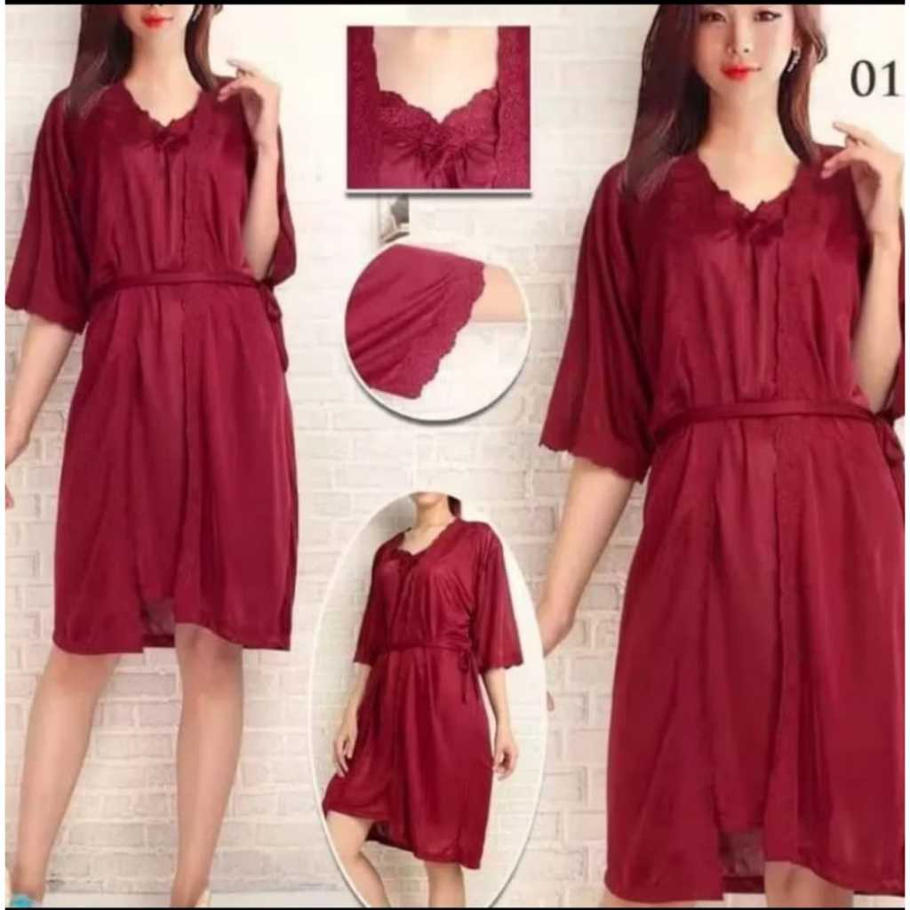 BAJU TIDUR WANITA JUMBO DRESS KIMONO + PANTIES 2IN1