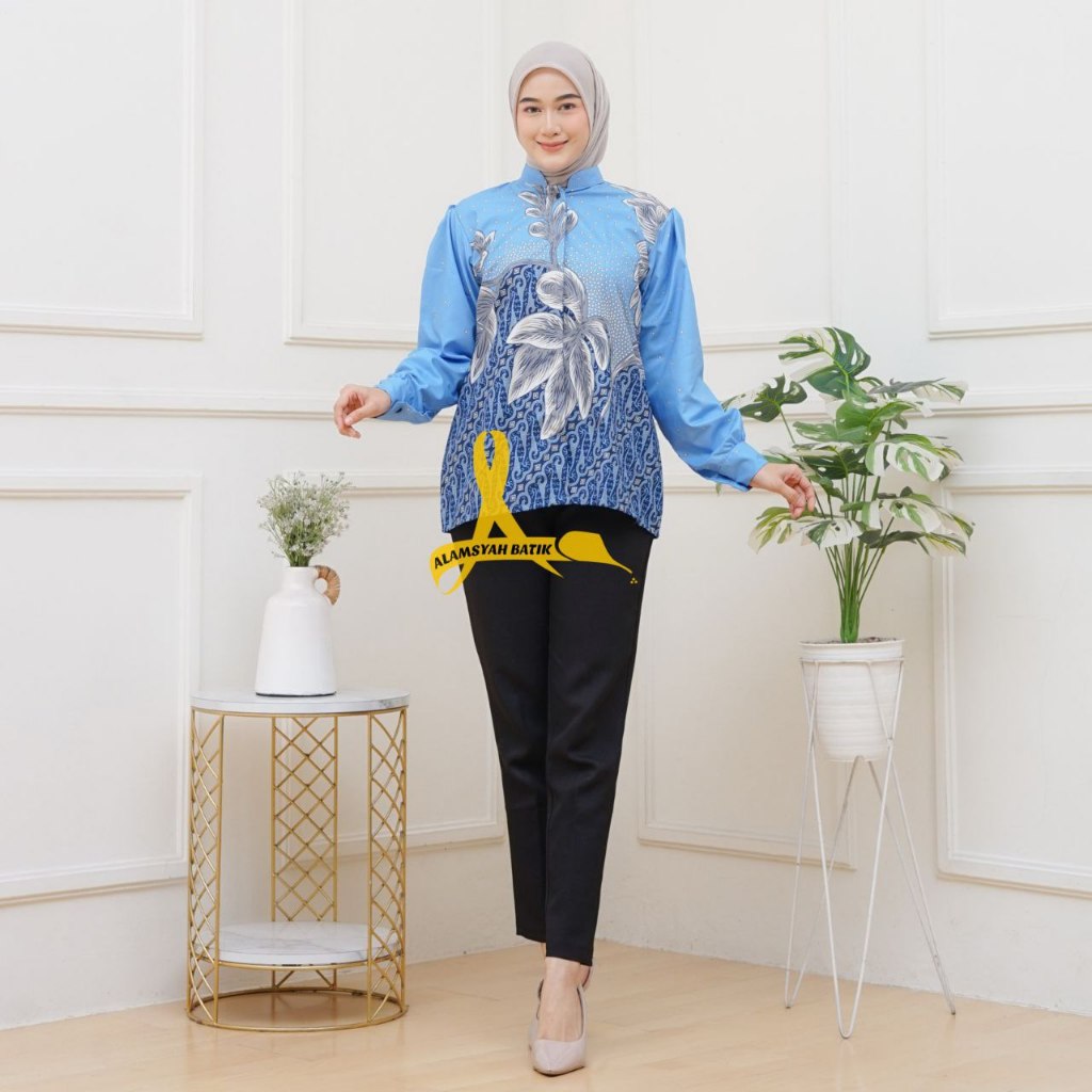 BLOUSE BATIK WANITA KERJA PUFFY KANCING DEPAN TRENDY