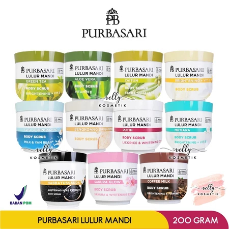 PURBASARI LULUR MANDI | Scrub tubuh badan | Lulur badan scrub bersih segar halus wangi 100g & 200g