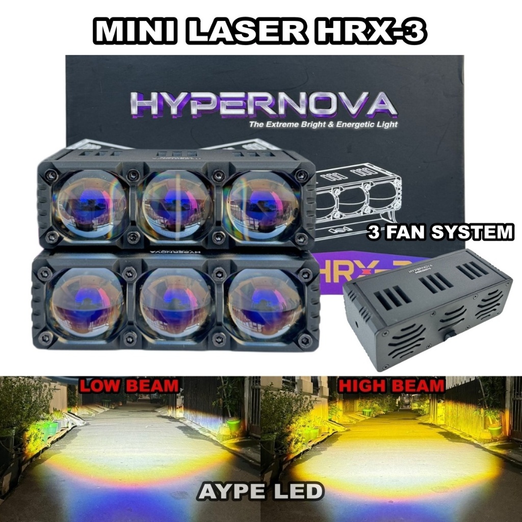 Lampu Tembak Laser Triple Lens HRX-3 HYPERNOVA Bluelens 150 WATT Mini Laser 3 Mata HYPERNOVA Premium