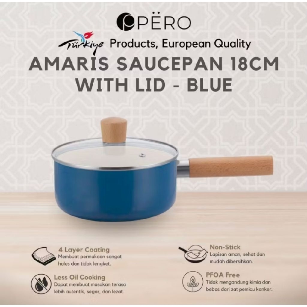 Pero Amaris Sauce Pan 18cm + Lid Wooden Handle Biogranite