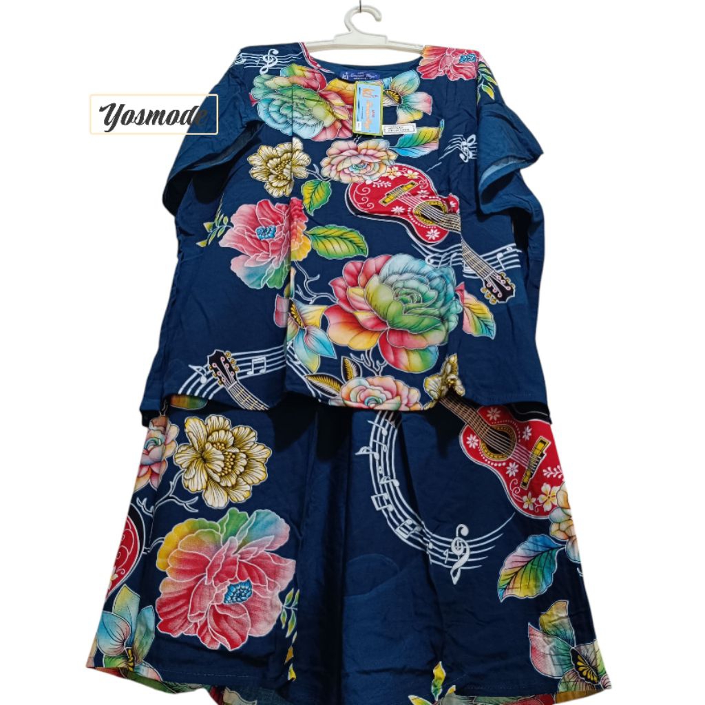 SETELAN CELANA MAXI LL KUB JUMBO WANITA ASLI BATIK KENCANA UNGU LEBEL BIRU LD 140 CM SETELAN CELANA 