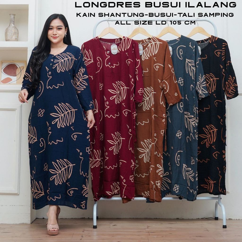 Daster Lengan Panjang Longdres Busui Kancing Depan Panjang Semata Kaki Motif Batik Daster Harian