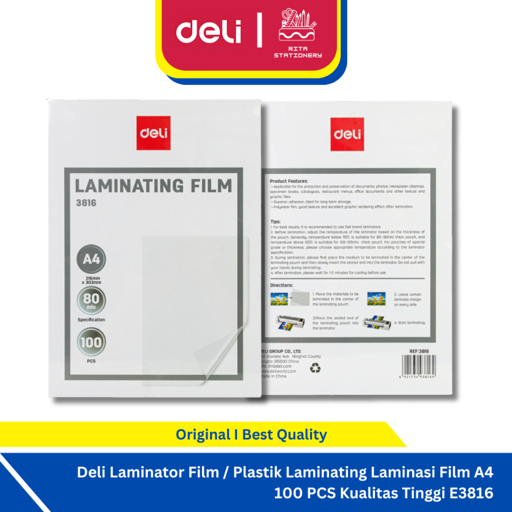 

Deli Laminator Film / Plastik Laminating Laminasi Film A4 100 PCS Kualitas Tinggi E3816