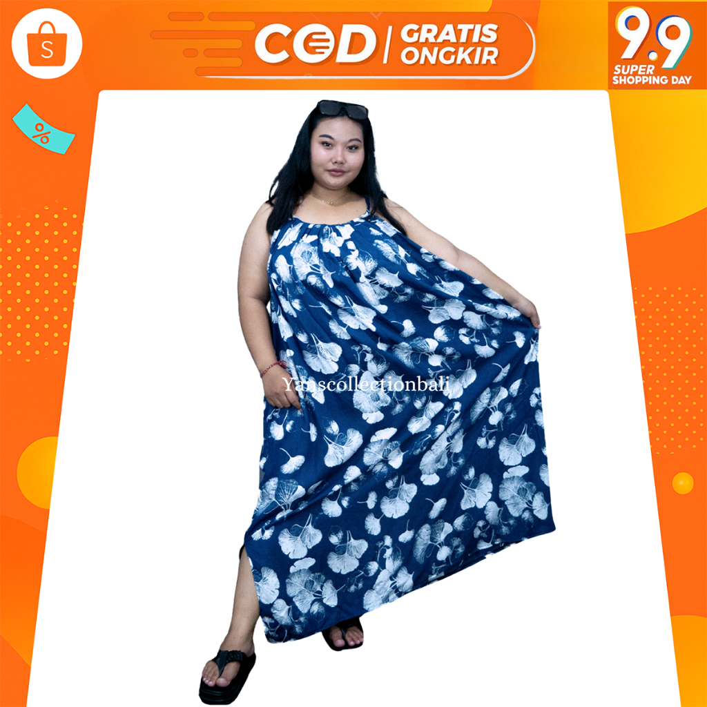Dress rayon lobek panjang super jumbo wanita daster tali satu