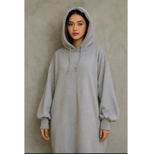 LONG TUNIK HODDIE TANGAN BALON XXL XL JUMBO ABU GREY