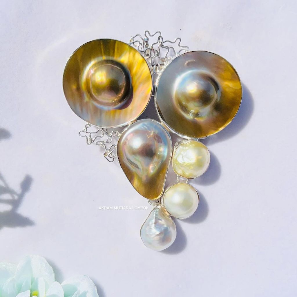 Bros perak kerang mutiara air laut baroque// asli lombok