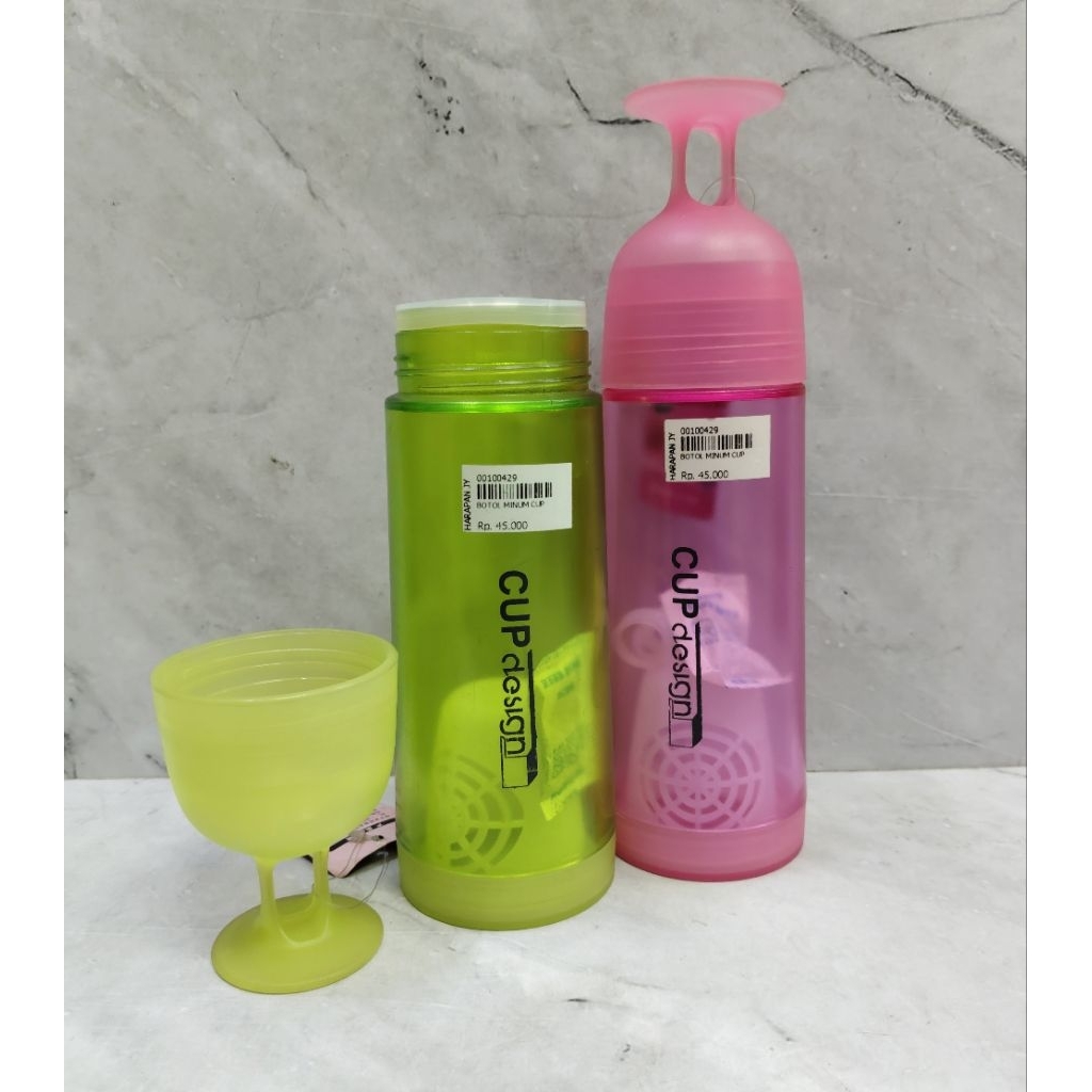 BOTOL MINUM PLASTIK + CUP 400ML / BOTOL MINUM UNIK