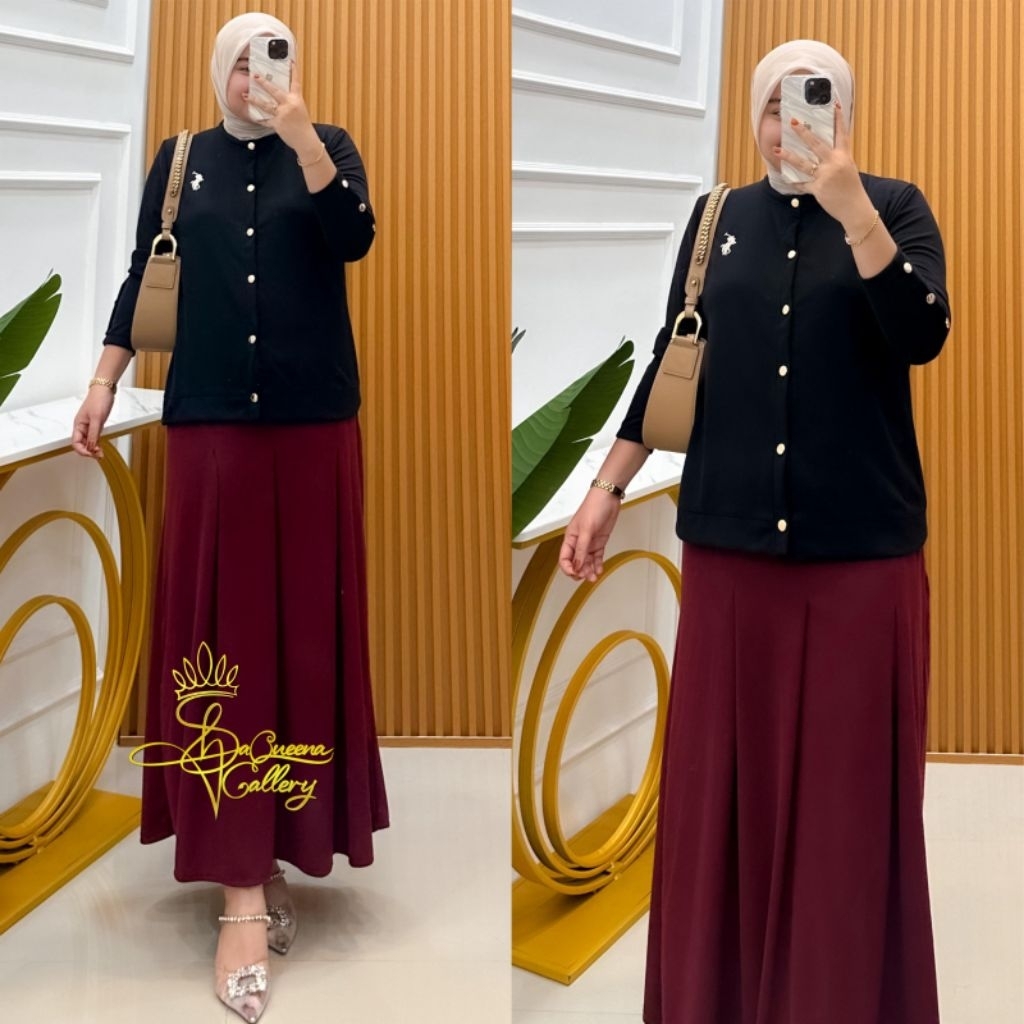 One Set Delina Knit Snowy Setelan Rok Knit Snowy Mayung Lebar