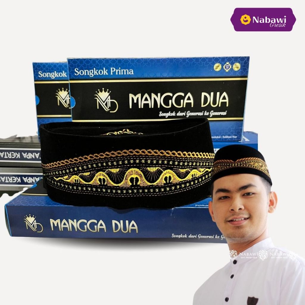 Peci Songkok Kopiah Bordir Mangga Dua Tinggi 9 Dewasa Anak No. 5-9 Warna Hitam