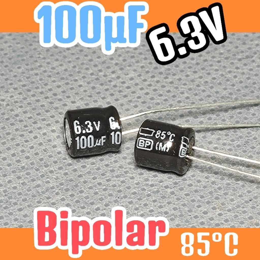 Kapasitor capasitor elko elco BP NP 6.3v 6,3v 100uf 6.3v 100 uf 6,3 v 6.3volt Bipolar Nonpolar ORIGI