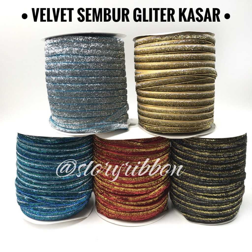 

1 YARD | 3.8 CM | PITA VELVET GLITER KASAR SEMBUR / PITA BLUDUR GLITER KASAR