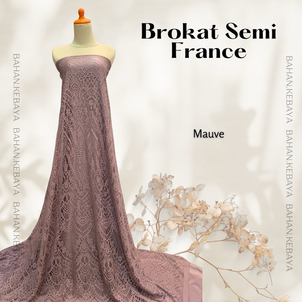 Bahan Kain Kebaya Brokat Semi France Per Panel Warna Ungu Mauve Dusty Purple