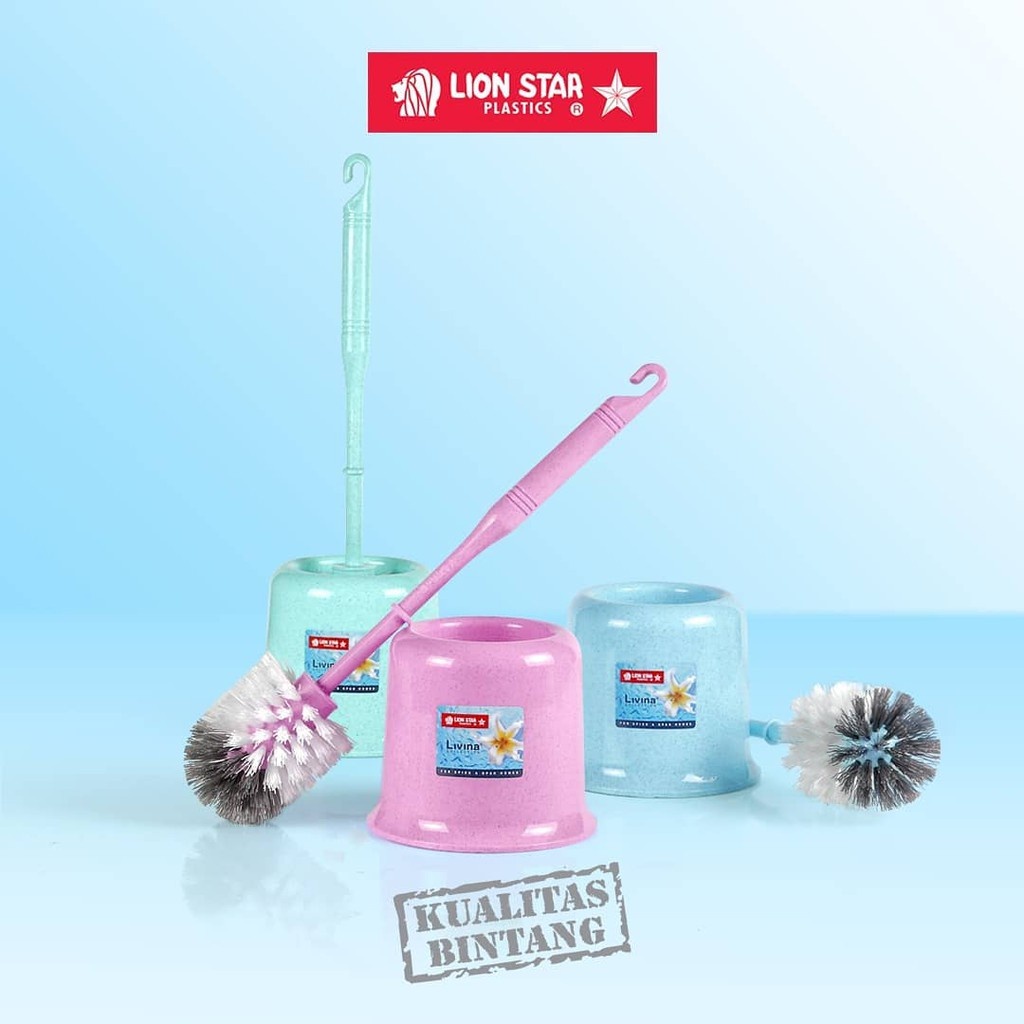 LION STAR Sikat Wc Livina Sikat Wc Bulat dan Segi Gagang Sikat Toilet Dengan Tempat