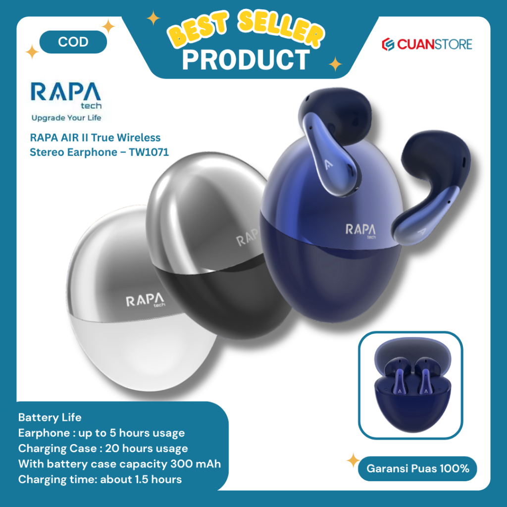 RAPAtech AIR II TWS True Wireless Bluetooth TW1071 TWS Dual Mode Solid Heavy Bass Earphone Wireless 