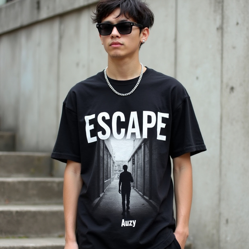 Kaos Distro Pria T-shirt Katun Hitam Vintage Escape Siluet Pria Streetwear Kasual Unik