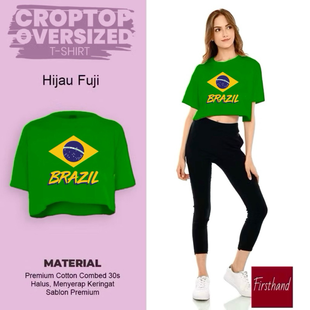 Crop Top Brasil Y2K Baju Brazil Crop Kaos Atasan Katun Baju Crop Kaos Oversize Wanita