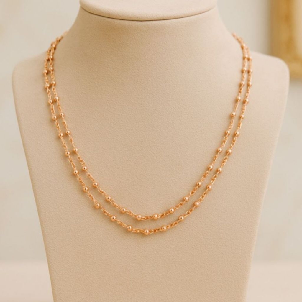 xuping88 kalung Jedar 2 layer,gelang rantai Jedar 2 layer,gelang kaki Rosegold motif bulat kecil lap