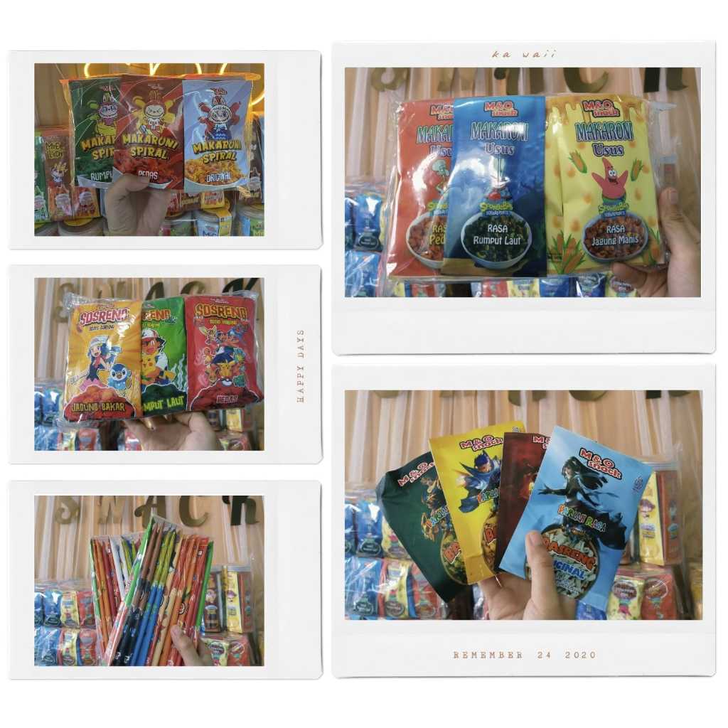 

PAKET BUNDLING 5 PRODUK (MIE LIDI,MAKARONI USUS,MAKARONI SPIRAL, BASRENG, SOSRENG ISI 12) BY M&O SNACK