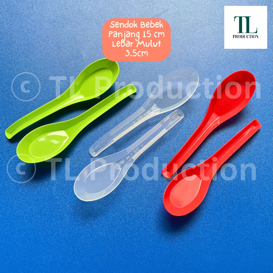 100pcs Sendok Bebek Plastik Besar 15cm - Sendok Bebek Bubur Besar Merah Bening Hijau - Sendok Plasti