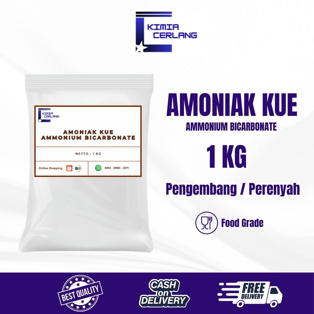 

Amoniak Kue / Ammonium Bicarbonate Food Grade Pengembang Penggaring Perenyah Kue Cakwe Roti 1 Kg