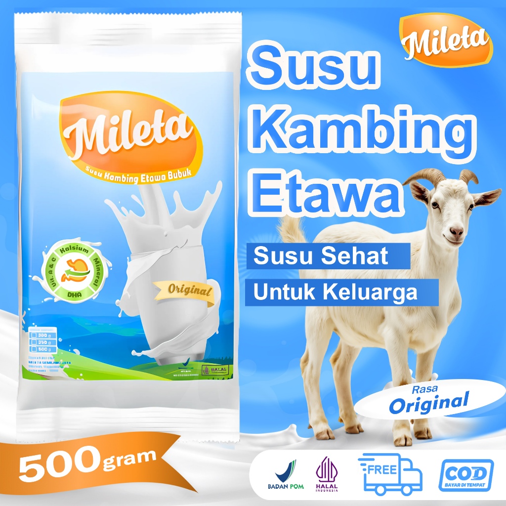 

Susu Bubuk Kambing Mileta 500 Gram All Varian – Nutrisi Lengkap & Tinggi Protein BPOM Halal