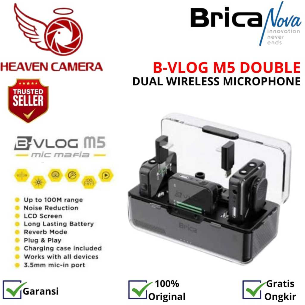 Brica B-VLOG M5 Dual Wireless Microphone - Clip On Mic Vlog - With Charging Case Mic Wireless