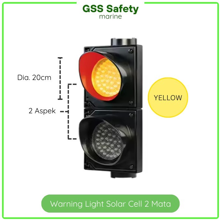 Warning Light Solar Cell 2 Aspek Warna Kuning Lampu Lalu Lintas 2 Mata / Traffic Light Yellow Diamet