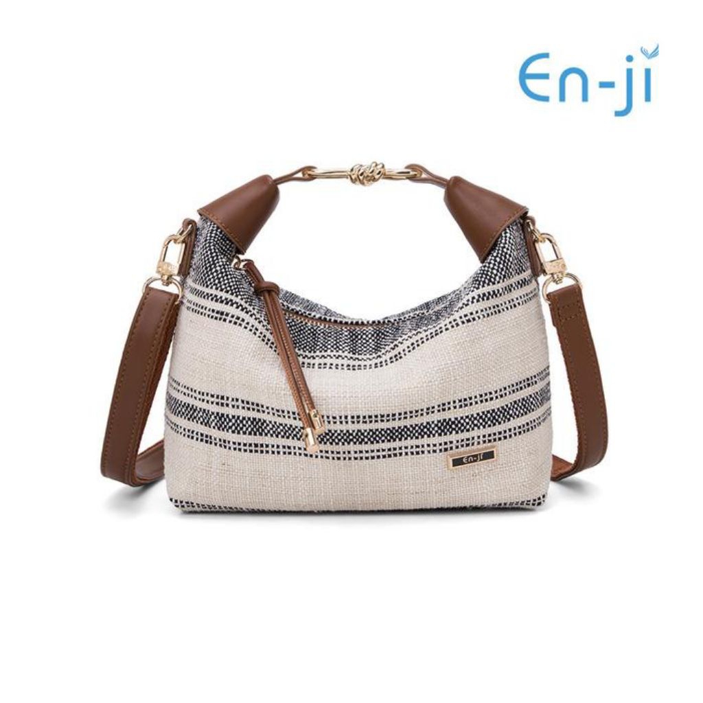 Enji En-ji Sombin Handbag Tas Tangan Wanita Bahan Canvas PU Leather Cream
