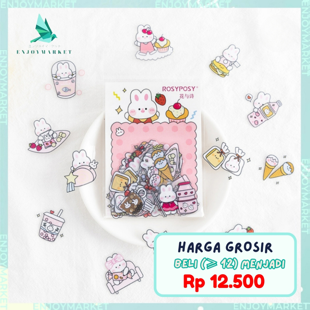 

40 Pcs Stiker Deco Sticker DIY Transparan buat Jurnal Cartoon Lucu Series Rabbit Animal