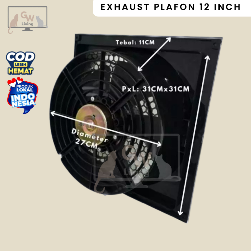 New Product Okayama Exhaust Fan Plafon Kipas Hexos 12 Inch 10 Inch Hemat Daya Tidak Berisik