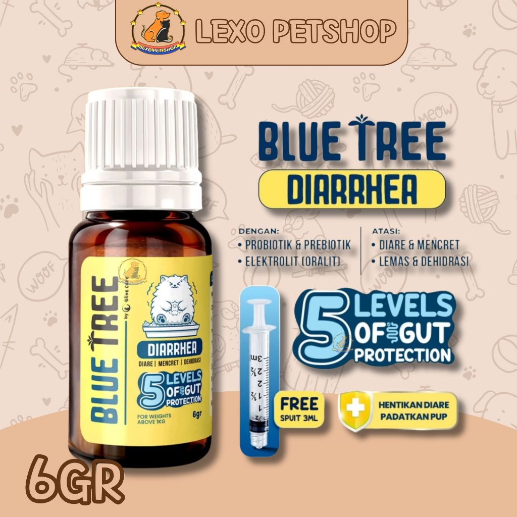 Olive Care Vitamin Obat Kucing BLUE TREE Diarrhea (Diare) dengan 5 Lapis Perlindungan Usus kandungan