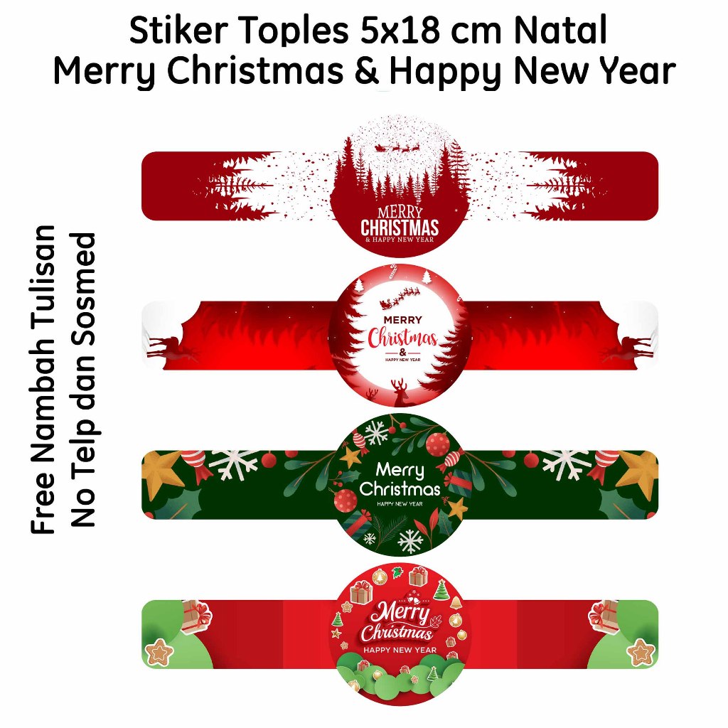 

16 Pcs Stiker Toples Natal Merry Christmas 5 x 18 cm 02
