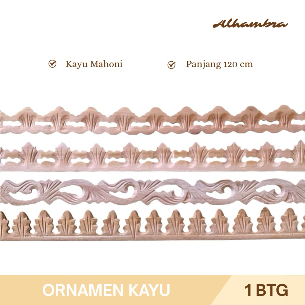 Ornamen Ukir Kayu Mahoni Asli Tempel 120 cm | Lis Kayu Ukir