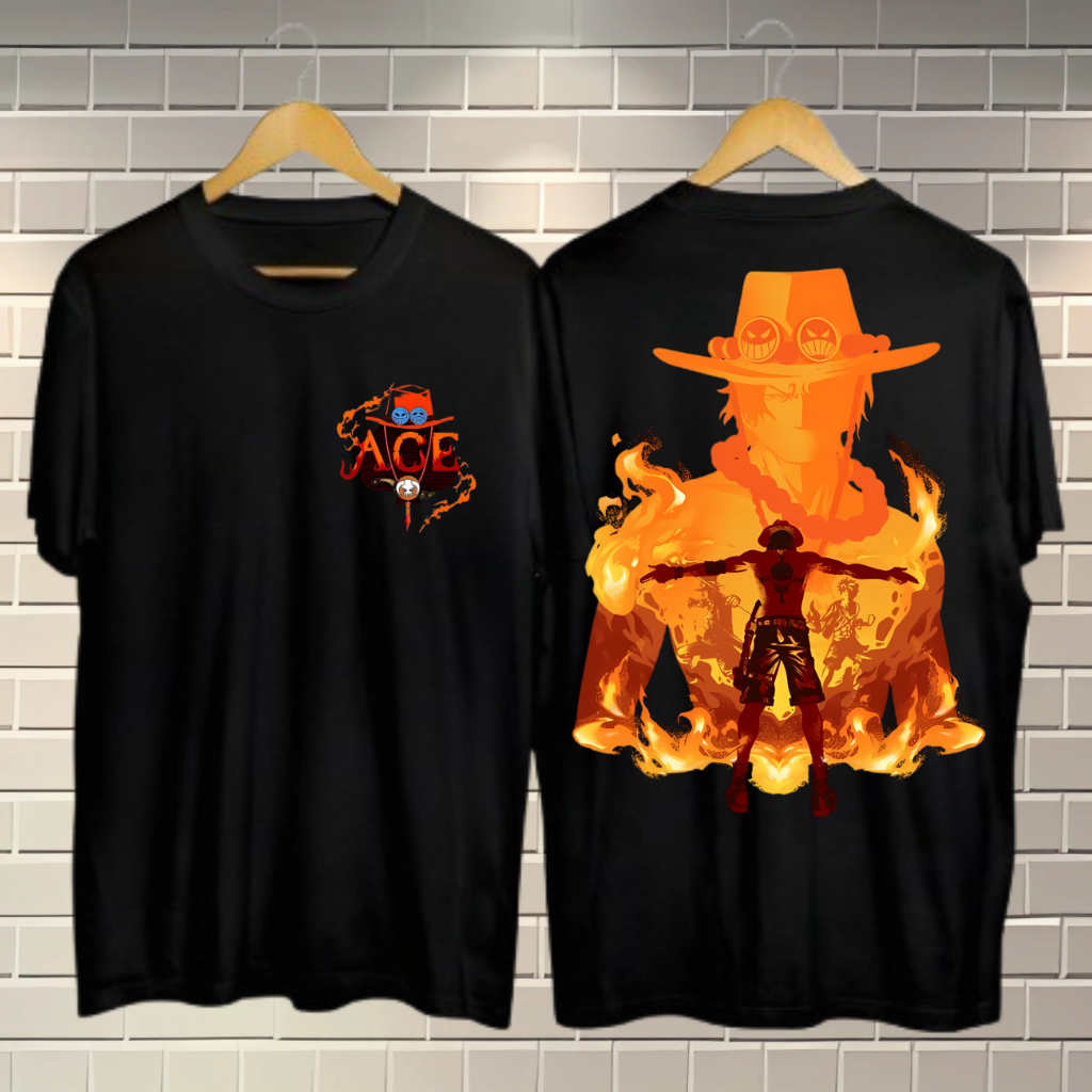 Baju Kaos Distro Motif One Piece Ace / Atasan Pria Lengan Pendek Tertrendy / Pakaian Pria Terbaru