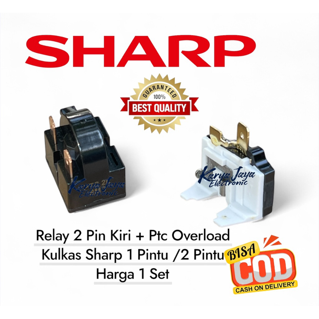 Set Relay 2 Pin Kiri  + Overload Kulkas Sharp 1 Pintu / 2 Pintu | Relay Ptc Kulkas Sharp