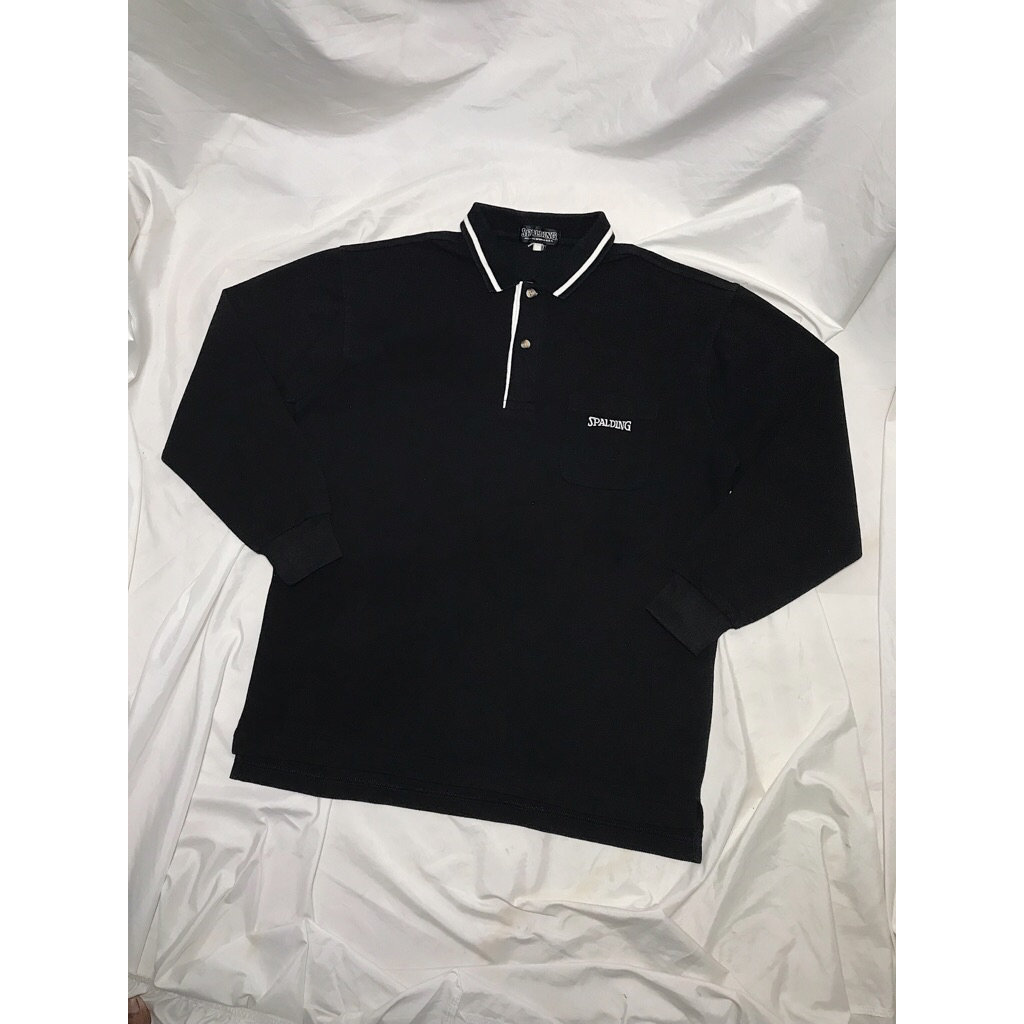 Nego Boskuu > Spalding Basic Longsleeve Polo Mini Logo Original - Black (Outfit/Pakaian)|Preloved/2n