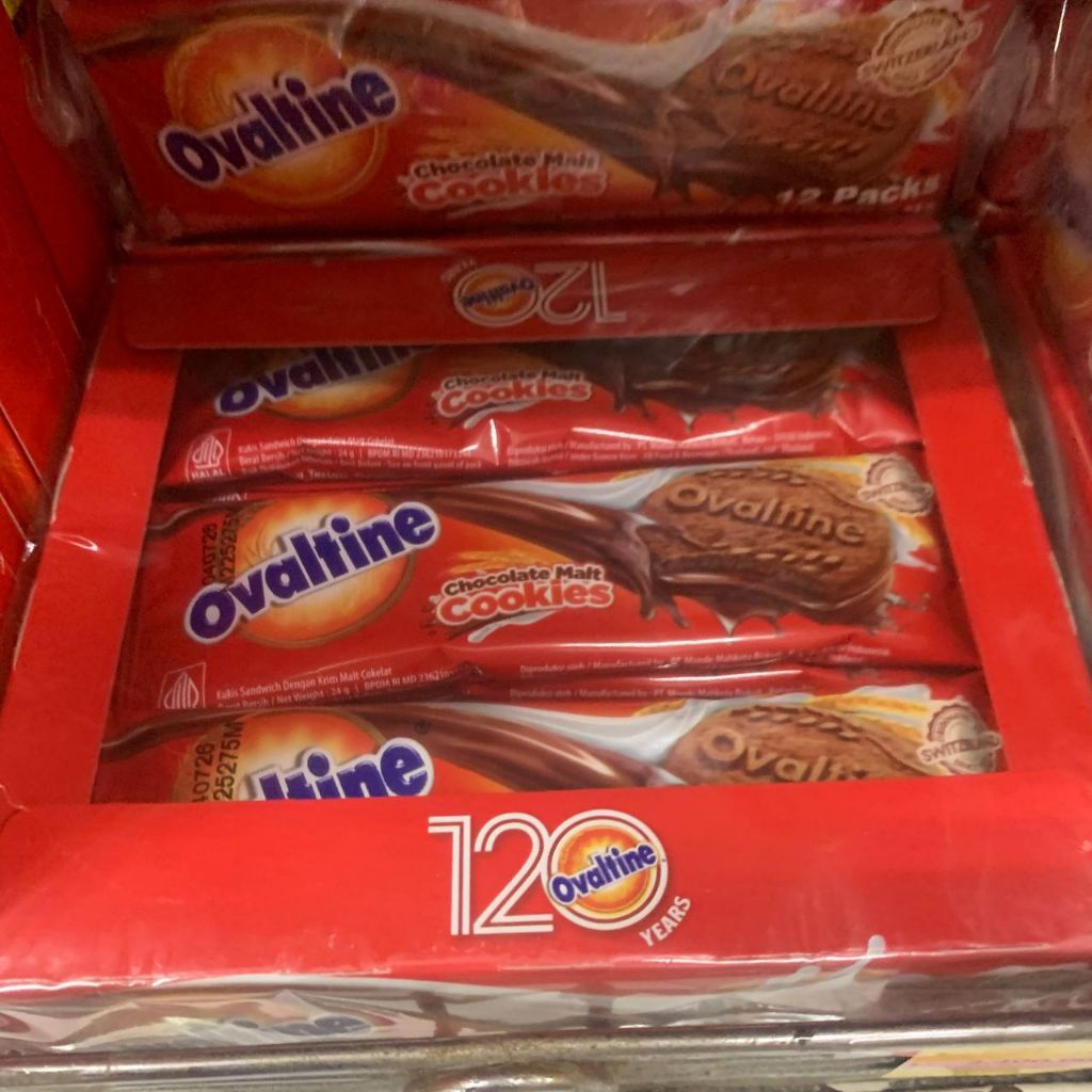 

Biskuit Ovaltine Chocolate Malt Cookies 1 box Isi 12 Pcs 24gr