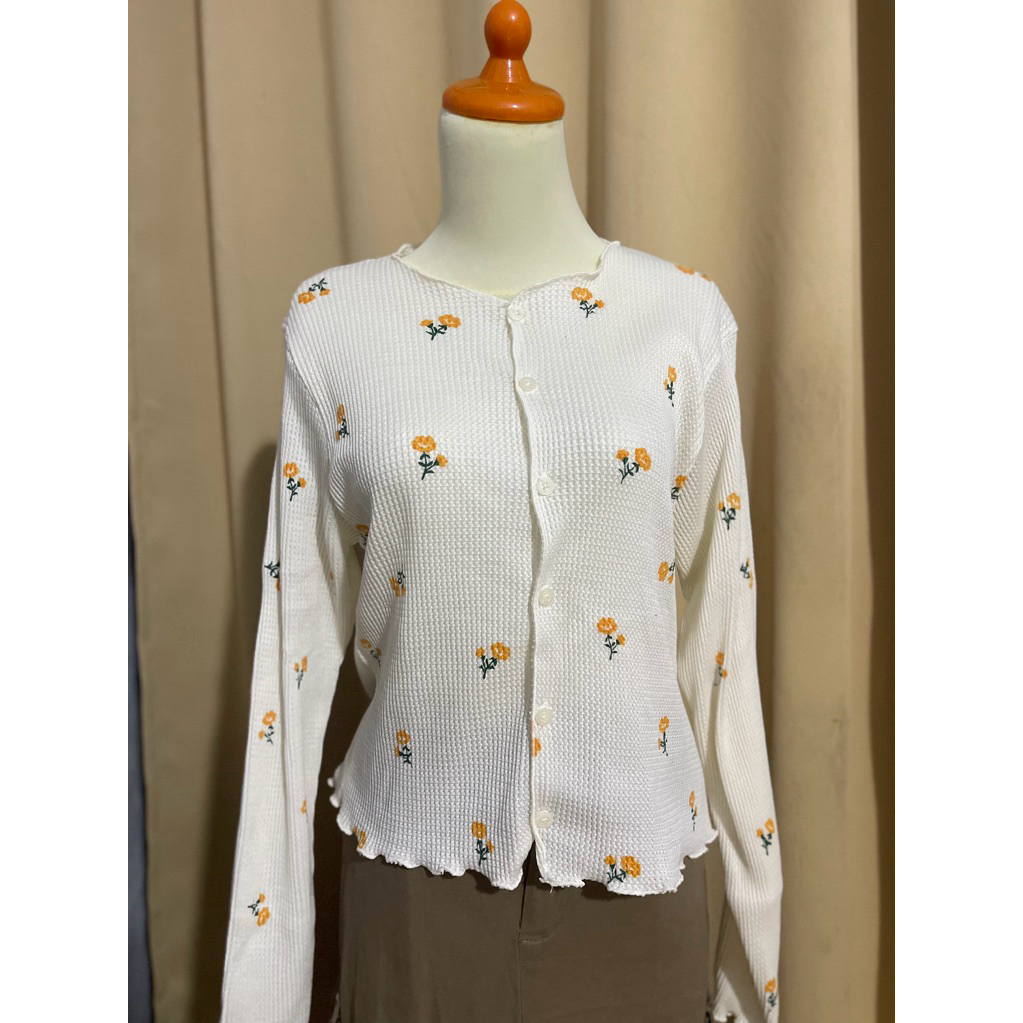 Cardigan Knit Motif Bunga Kecil Outer Wanita Kekinian
