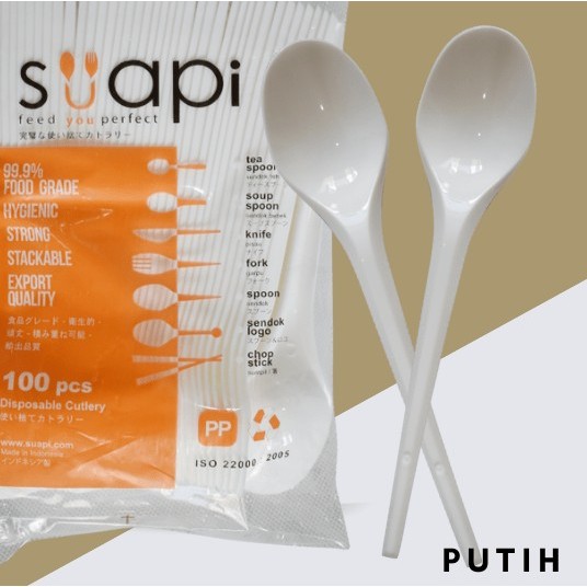 SUAPI SENDOK MAKAN PLASTIK PUTIH - 100PCS