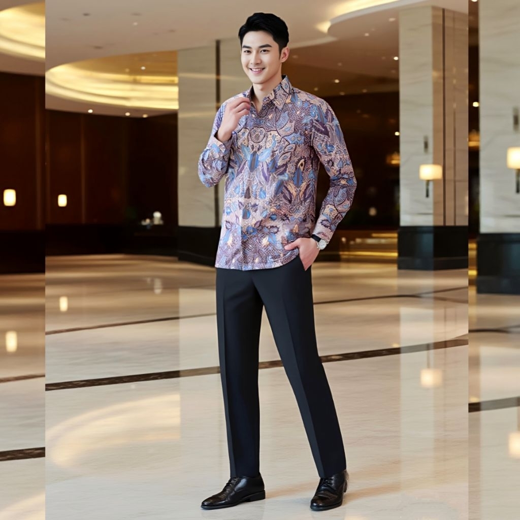 kemeja batik pria batik prabu batik Baturaden warna lilac batik pesta full lapisan