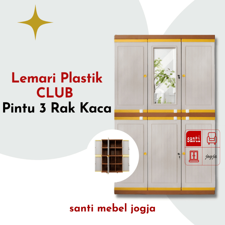 Lemari Plastik CLUB Pintu 3 Full Rak Kaca