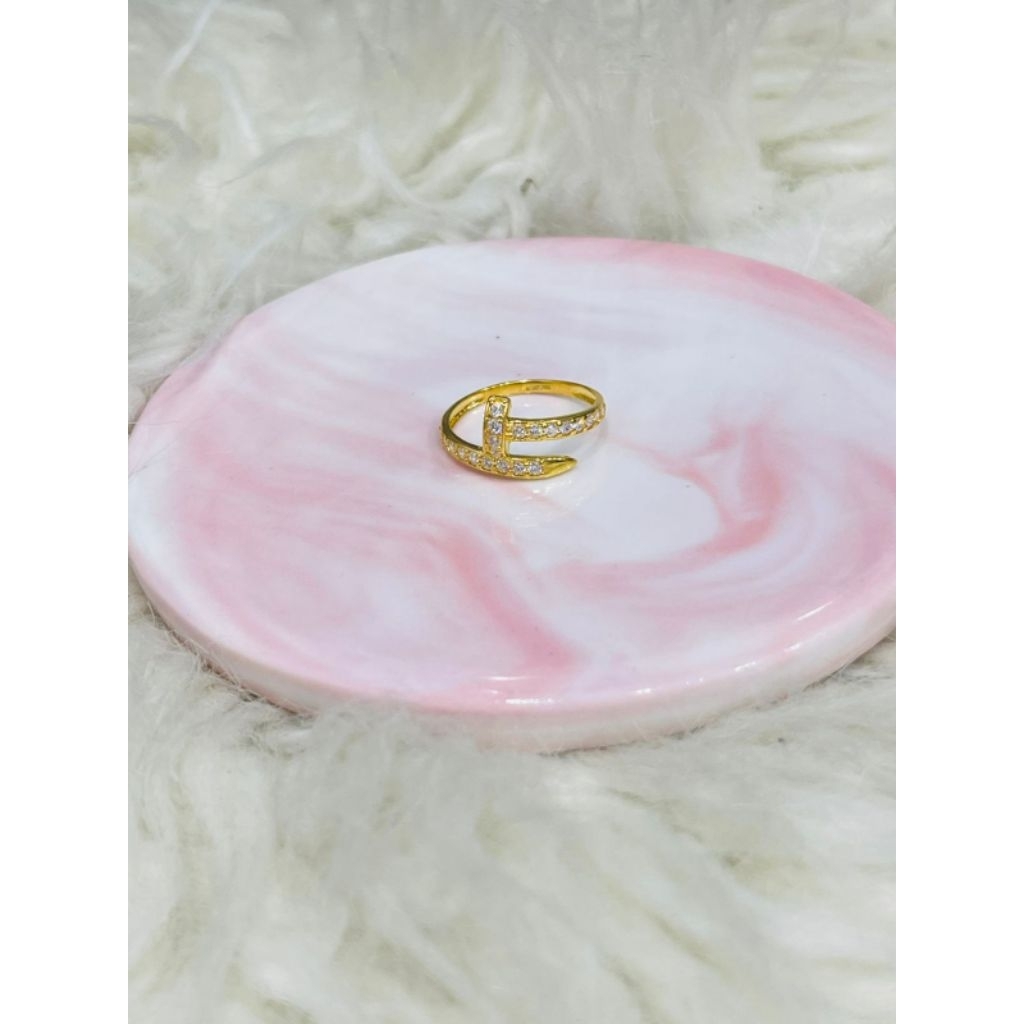 cincin paku permata AD putih uk 13 elegant emas asli kadar 700