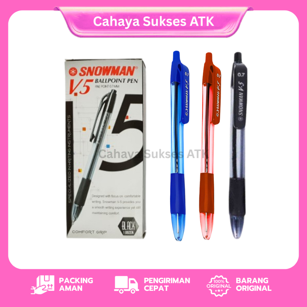 

Snowman Pulpen Pen V5 / Ballpoint Hitam Black Ink 0.7 mm