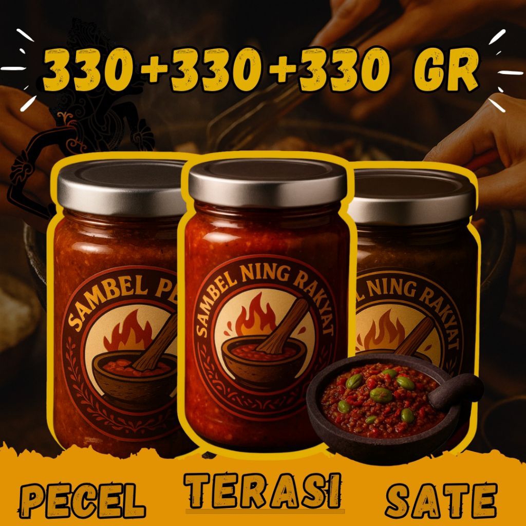 

[Bundling 2] Sambel Pecel 330 Gram + Sambel Terasi 330 Gram + Sambel Sate 330 Gram – [Paket Lengkap]