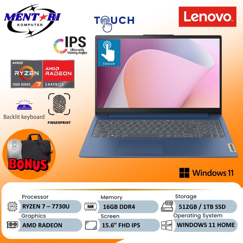 Lenovo Ideapad Slim 3 15 AMD Ryzen 7 7730U 16GB 1TB SSD 15.6 FHD Touchscreen