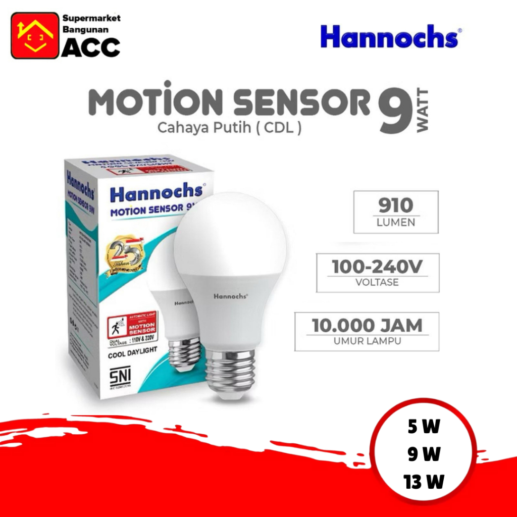 Lampu LED - Lampu LED Sensor - Lampu Sensor Gerak - Hannochs Motion Sensor Putih 5W 9W 13W