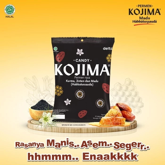 

Permen Kojima Bag 50 Butir - Kurma Jinten Habbatussauda Madu Tamarind Rasanya Asem Manis Segar